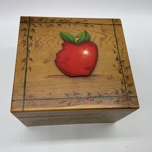 Vintage Country Apple Trinket Recipe Wooden Box